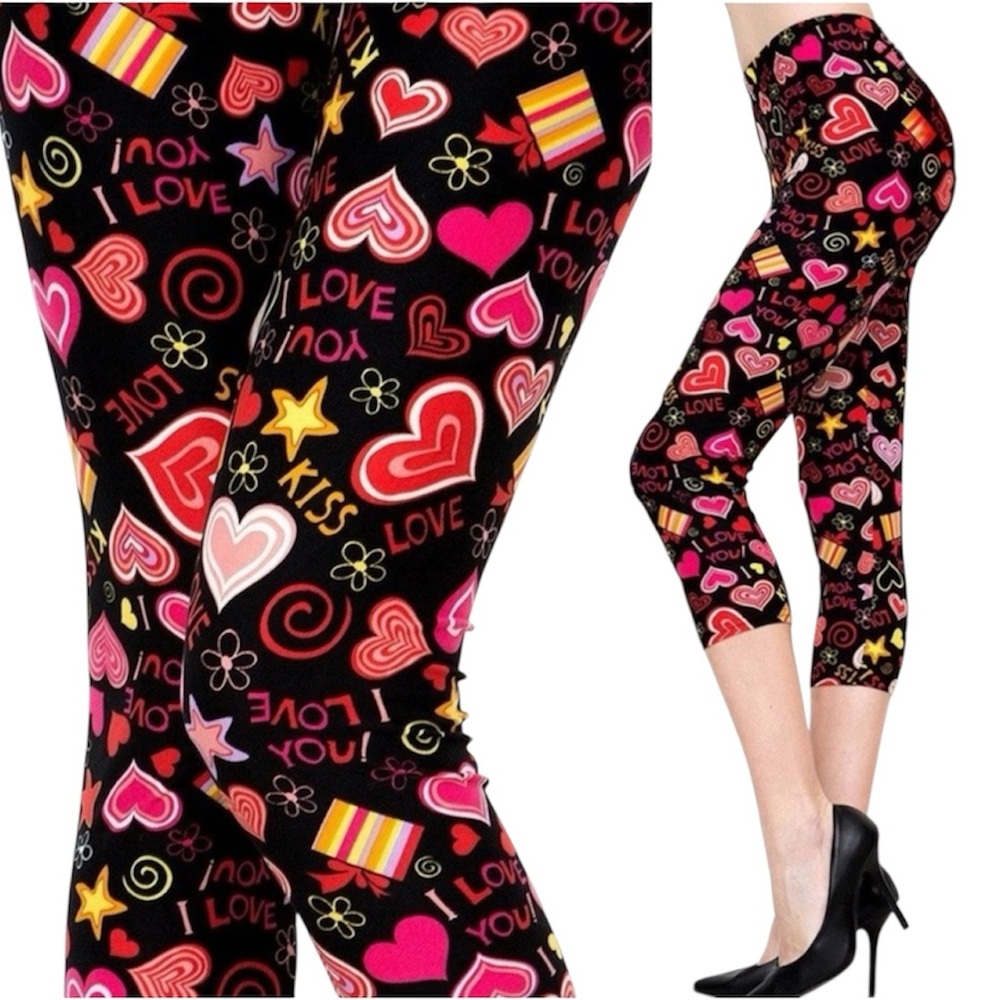 NWT! PLUS Colorful SOFT Brushed Heart Star Comfy Capri Crop Leggings